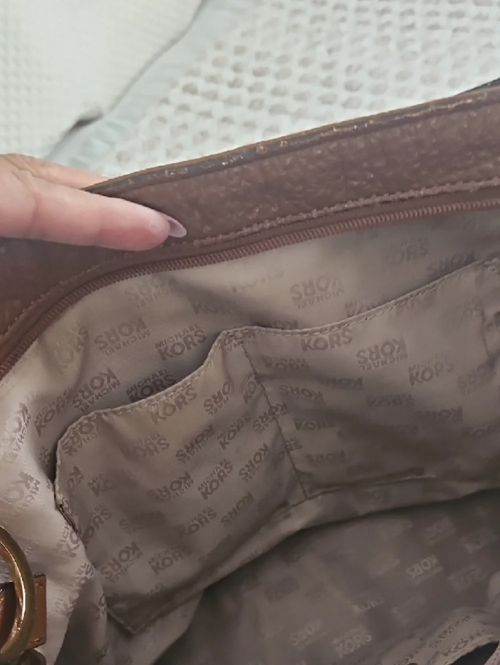 Michael Kors Cognac Pebbled Leather Hobo with Gold Logo Charm - Picture 11 of 14